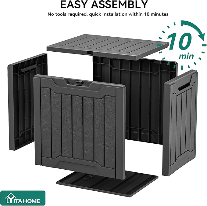 YITAHOME 31 Gallon Outdoor Storage Box, Resin Deck Box and Waterproof Package Delivery Box for Gardening Tools, Pool Supplies, Patio Furniture, Lockable, Black