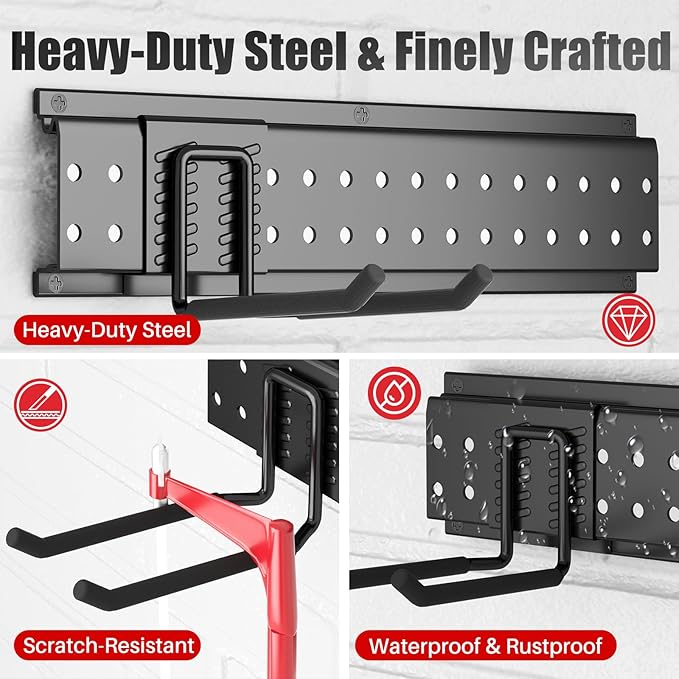ZICANYCO Garage Tool Organizer Wall Mount 64 inches with 13 Adjustable Heavy-Duty Hooks, Garage Organization, Garden Tool Storage Rack, Yard, and Shed, Holds Up to 520 lbs