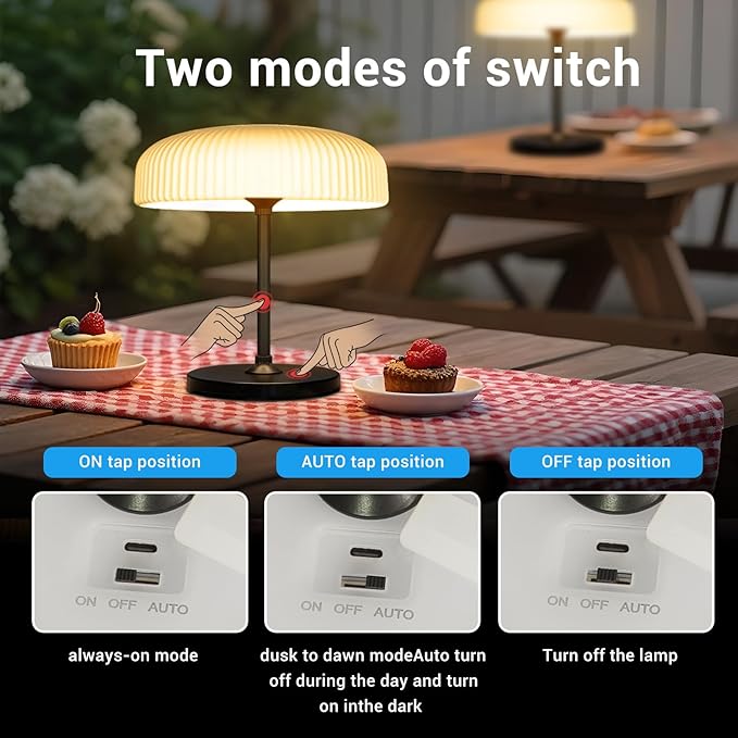 Solar Outdoor Table Lamp - Waterproof Shower Lamps with Light Sensor, Touch Dimmable Cordless Table Lamp Rechargeable for Garden Patio Bathroom Bedroom, lámpara de escritorio