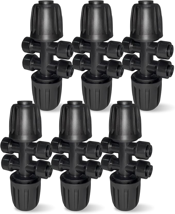 Spalolen 6 Pack 1/2'' to 1/4'' Drip Irrigation Fittings, Push-to-Fit 6 Way Drip Irrigation Part Barbed Tee Connectors, Anti-leak Locked Splitter Fitting for 1/2" Irrigation Tubing (0.6''-0.67''OD)