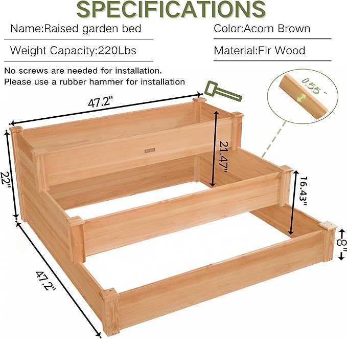 ZSYWODFO 3-Tier Raised Garden Bed with Fabric Liner, Wood Elevated Planter Box with Dovetail Joint Design, 3 Dividable Bed Kit for Vegetables/Herbs/Flowers, Outdoor Gardening for Patio, Lawn, Balcony