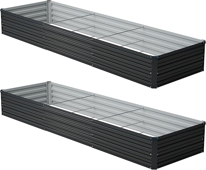 zunatu 12x2x1 ft(2 Pack) Galvanized Raised Garden Bed,Outdoor Planter Box Metal Patio Kit Planting Bed for Vegetables Flowers and Succulents,Black