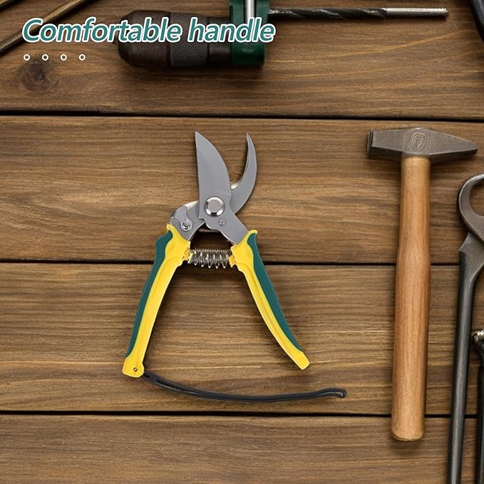 HEMOTON Bent Tip Pruning Shear for Tree Trimming with Lanyard, Stainless Steel Garden Clippers for Branches and Plant Care, Multi-purpose Hand Tool for Orchard and Flower Gardening