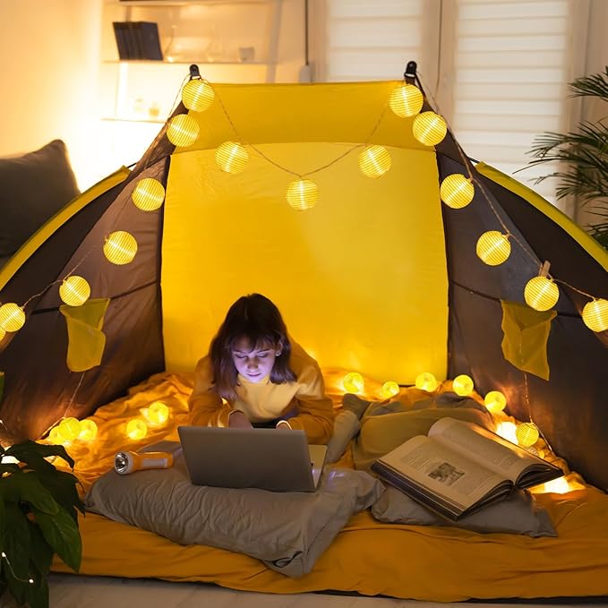 Lantern String Lights Outdoor Plug in, 40Ft Connectable Warm White & White Lantern Lights with Remote Control, 40 LEDs String Lights Outdoor for Patio Balcony Garden Bedroom