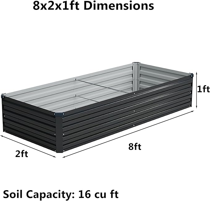 zunatu 8x2x1 ft(2 Pack) Galvanized Raised Garden Bed,Outdoor Planter Box Metal Patio Kit Planting Bed for Vegetables Flowers and Succulents,Black