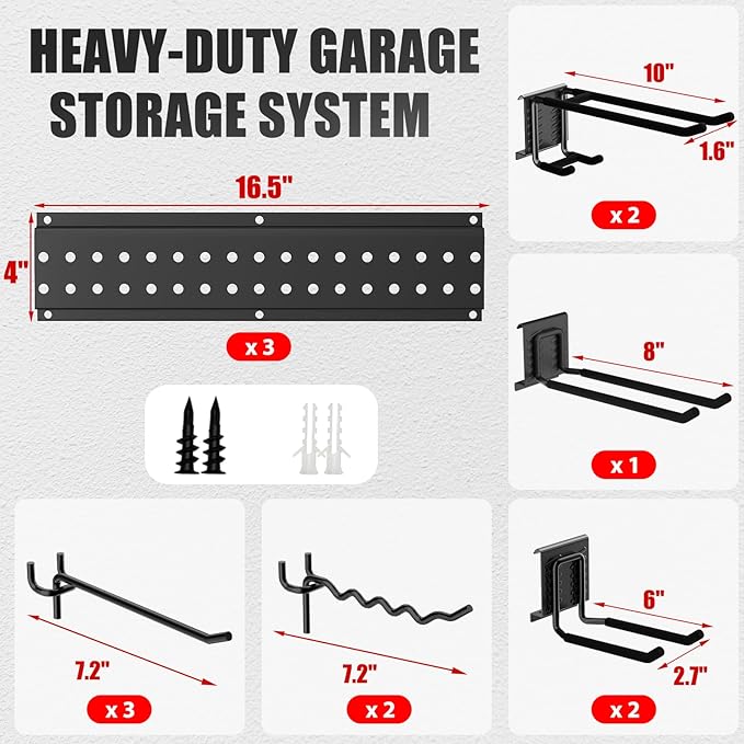 ZICANYCO Garage Tool Organizer Wall Mount 48 inches with 10 Adjustable Heavy-Duty Hooks, Garage Organization, Garden Tool Storage Rack, Yard, and Shed, Holds Up to 400 lbs