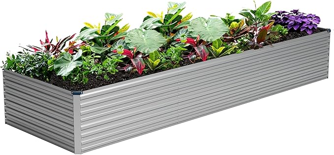 Vengarus 12x2x2FT Galvanized Raised Garden Bed Kit, Large Rectangle Elevated Planter for Vegetables, Flowers, Herbs and Succulents - 359 Gallon Capacity,Silver