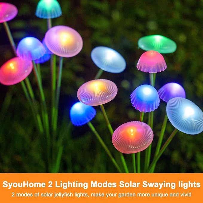 6 Pack Solar Garden Lights, 48 LEDs Swaying Mushroom Lights with 8 Lighting Modes, IP65 Waterproof Outdoor Decor for Garden, Yard, Patio, Pathway (Multicolor)