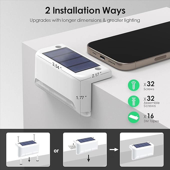 SOLPEX Solar Step Lights Outdoor, 12 Pack Warm White LED Deck Lights for Stair, Balcony, Railing, Front Porch, Yard, Garden and Patio Decor