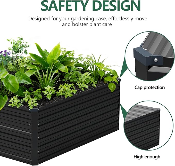 Vengarus 12x4x2FT Galvanized Raised Garden Bed Kit, Large Rectangle Elevated Planter for Vegetables, Flowers, Herbs and Succulents - 718 Gallon Capacity, Black