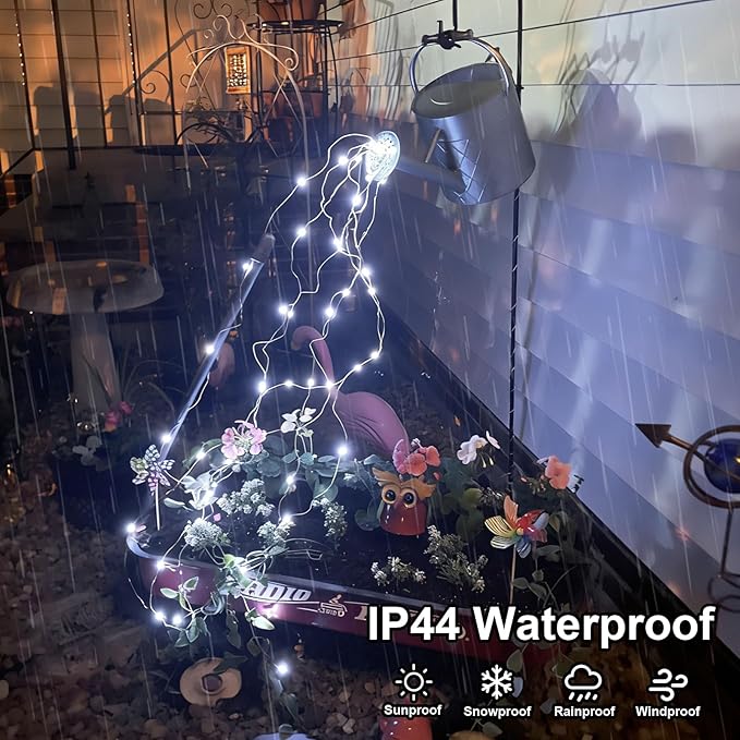 QITONG 4 Pack Solar Fairy Lights, Each 33ft 100 LED White Christmas String Light Outdoor Waterproof, 8 Modes Silver Wire Twinkle Mini Lights