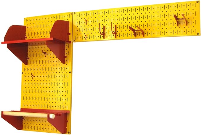Wall Control Pegboard Garden Supplies Storage and Organization Garden Tool Organizer Kit with Yellow Pegboard and Red Accessories