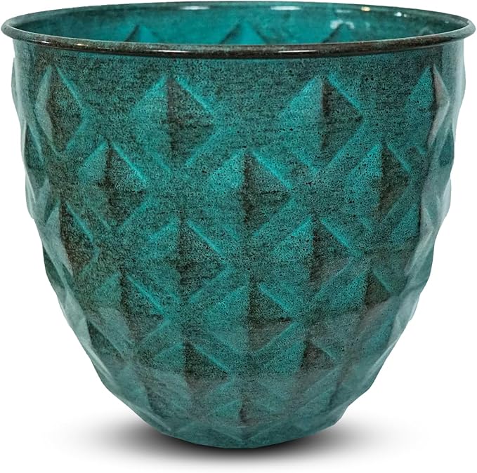 Headwind Glazed Ironstone Diamonte Collection – Surf Green 12-Inch Decorative Plant Pot, Indoor & Outdoor, Vintage Diamond-Textured, Lightweight & Weather-Resistant for Garden Use by Robert Allen