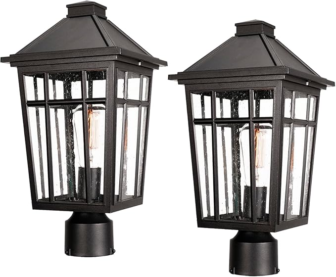 Darkaway 2pcs Large Outdoor Post Lights Lamp, 17inch Waterproof Aluminum Post Lamp with Glass, Fence Post Deck Lighting for Patio Pathway