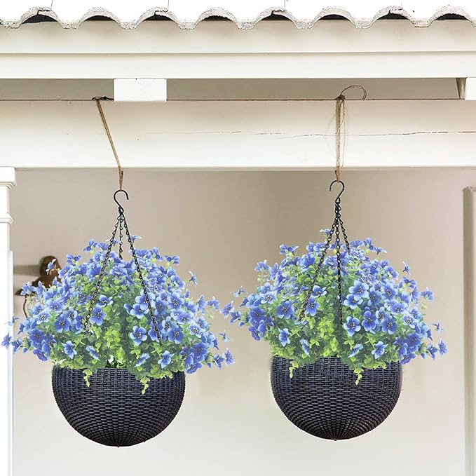 10 Bundles Artificial Flowers Outdoor UV Resistant Fake Flowers No Fade Faux Plants Garden Porch Window Box Decorating (Blue)