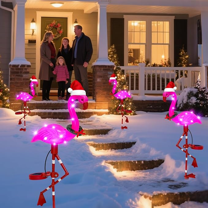 Solar Garden Lights Flamingo Decorations Outdoor Waterproof,2 Packs Solar Flamingo Light Garden Decor,Pink Flamingo Statue Decorative Figurine Lights for Yard Art Patio Porch Lawn