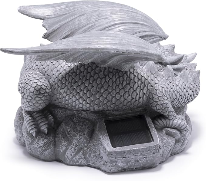 basen Solar Dragon Garden Statue Outdoor Decor, Resin Flying Dragon Figurine with LED Light, Solar Powered Fantasy Yard Art for Lawn Patio Porch Pathway, Weather Resistant