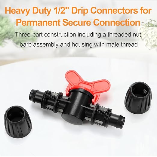 Copadri 12 Pieces 1/2 Inch Drip Irrigation Valve Fittings, 1/2'' Barbed Shut Off Valve for 1/2 Inch Irrigation Tubing (1/2" ID x 0.640" OD) Anti-leak Straight Irrigation Parts for Garden System