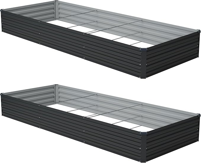 zunatu 12x4x1 ft(2 Pack) Galvanized Raised Garden Bed,Outdoor Planter Box Metal Patio Kit Planting Bed for Vegetables Flowers and Succulents,Black