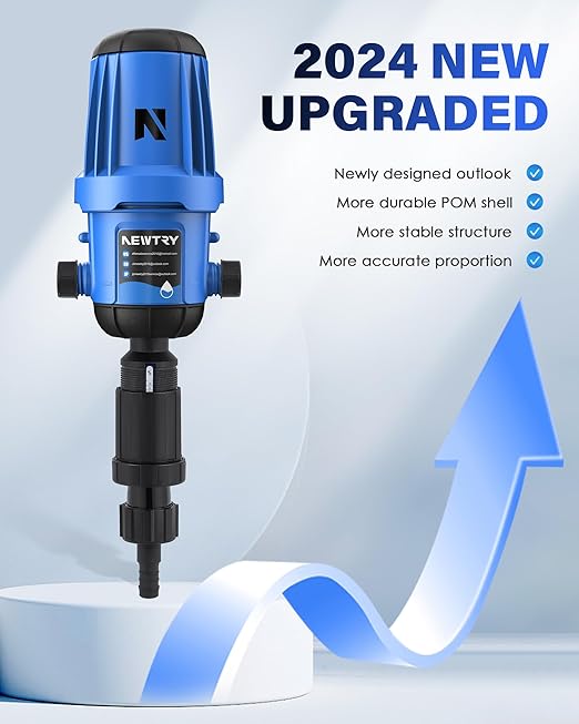 NEWTRY Fertilizer Injector for Drip Irrigation, 1%-10% Adjustable Dosing Pump, 3/4'' NPT Water Powered Liquid Doser for Garden, Greenhouse, Irrigation & Hydroponic System, Farm, Grow Tent Blue