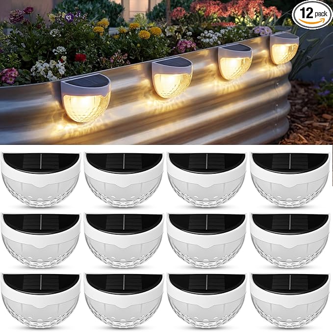 VIHOSE 12 Pack Raised Garden Bed Solar Lights Magnetic with Dusk to Dawn Sensors Wide Angle IPX4 Waterproof Solar Powered Lights Outdoor for Planter Raised Beds Garden Patio Yard Fence, Warm White