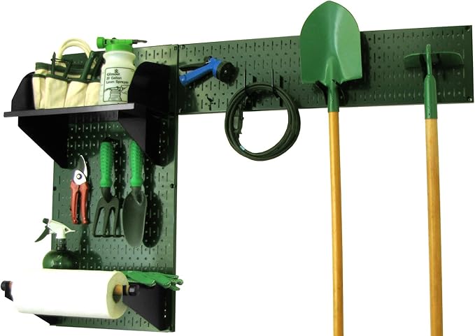 Wall Control Pegboard Garden Supplies Storage and Organization Garden Tool Organizer Kit with Green Pegboard and Black Accessories