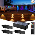 Solar Fence Lights Outdoor with Remote 4 Pack, Warm/Cool White & RGB 12 Modes, Deck Lights Solar Powered Waterproof, Backyard Lights for Step Stairs Railing Balcony Patio Decor