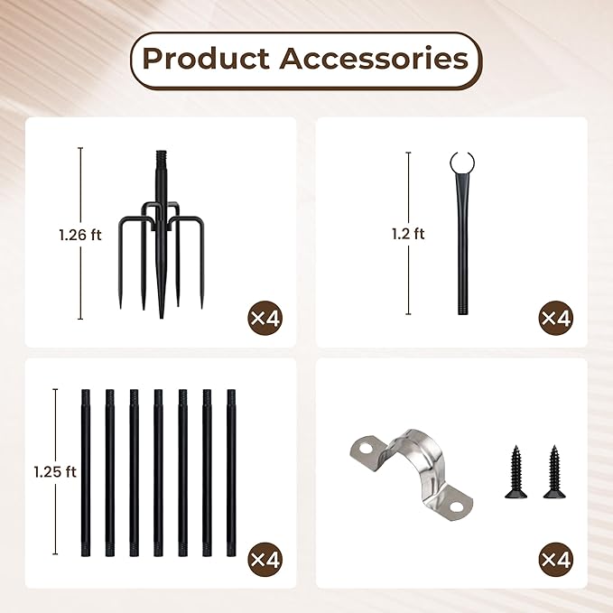 10 Ft String Light Poles for Outside, 4 Pack Heavy-Duty Metal Poles for Outdoor Hanging Lights with Fence Brackets, Outdoor String Light Pole Stand for Patio, Backyard, Garden