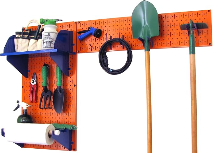 Wall Control Pegboard Garden Supplies Storage and Organization Garden Tool Organizer Kit with Orange Pegboard and Blue Accessories