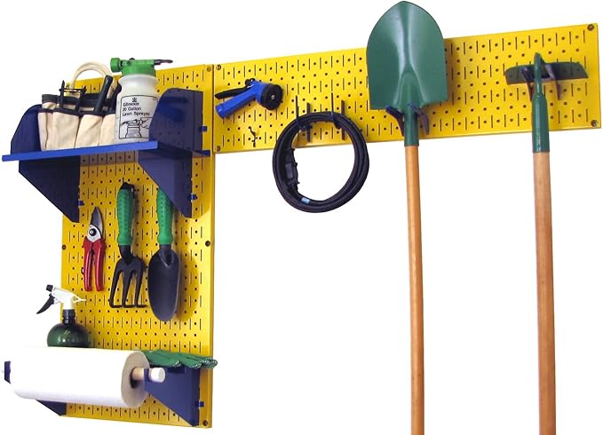 Wall Control Pegboard Garden Supplies Storage and Organization Garden Tool Organizer Kit with Yellow Pegboard and Blue Accessories