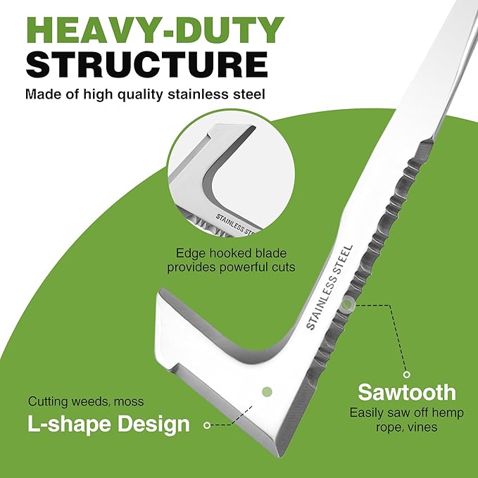 WORKPRO Crack Weeder, 12" Stainless Steel Crevice Weeding Tool with Soft Handle, L-Shaped Side-Walk Weed Puller Spatula, for Garden Lawn Yard Patio Terrace Paving Moss Garden Tool