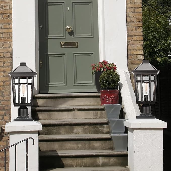 Darkaway 2pcs Large Outdoor Post Lights Lamp, 17inch Waterproof Aluminum Post Lamp with Glass, Fence Post Deck Lighting for Patio Pathway