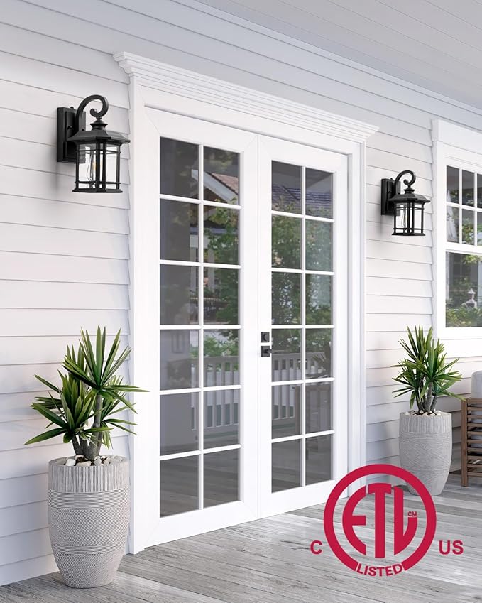VIANIS Black Outdoor Light Fixture Dusk to Dawn, 2 Pack Porch Lights Outdoor, Exterior Lighting Fixtures with Seed Tempered Glass, Outside Lights for House, Garage, Doorway, Patio