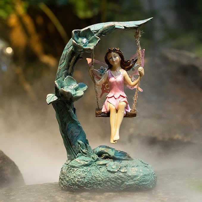 Garden Flower Fairy Outdoor Statue Decor Funny Swing Fairy Ornaments Figurines for Patio Lawn Yard Porch Outside Garden Gifts,9.05 Inches Tall ﻿ ﻿ ﻿