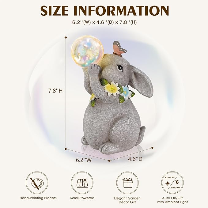 Solar Rabbit Statue Garden Decor Gift, Bunny Outdoor Decorations with Waterproof LED Light for Yard, Patio, Lawn & Garden, Ideal Gift for Birthday, Easter, and Housewarming Décor