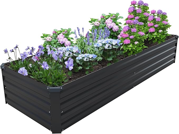 ZUNUDA 8×2×1FT(2PCS) Galvanized Raised Garden Bed Kit, Metal Planter Boxes,Large Outdoor Planters Garden for Planting Vegetables,Flowers,Herbs -Black