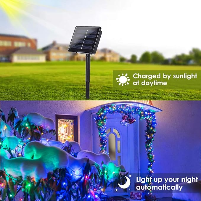 (Cool White ⇋ Multicolor) Solar String Lights Outdoor, 2-Pack 80FT 200 LED Waterproof Silver Wire Solar Twinkle Lights for Outside with 8 Modes, Fairy Light for Tree Garden Wedding Patio Decorations