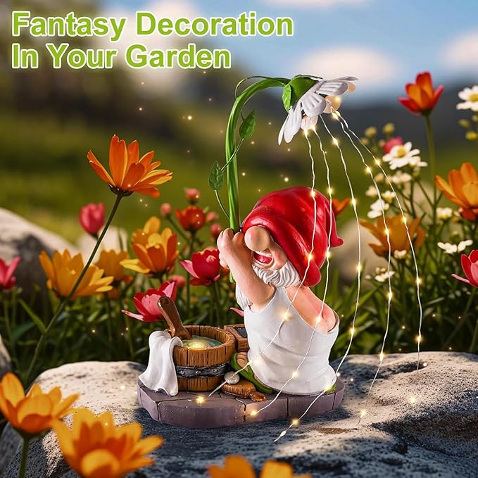 WINTS Garden Gnomes Outdoor Statue with Solar Lights,Bathing Funny Gnome Solar Garden Decorations for Lawn,Balcony,Yard,Patio Gnome Gifts for Mom