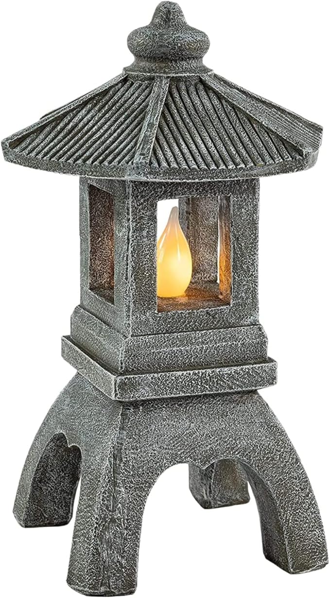 VP Home Pagoda Garden Statue, Solar Powered Statue Japanese Garden Decor, Outdoor Zen Garden Lantern, Flickering LED Garden Light (Tranquil Pagoda)