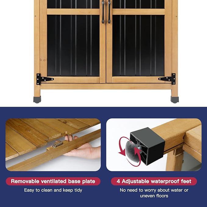 Wood & Metal Outdoor Storage Cabinet with Waterproof Roof, Garden Tool Shed with 4 T-Hinge, 4 Adjustable feet and Magnetic Door, 2 Removable Shelves, Easy Installation, 13.5" D x 34.5" W x 39" H