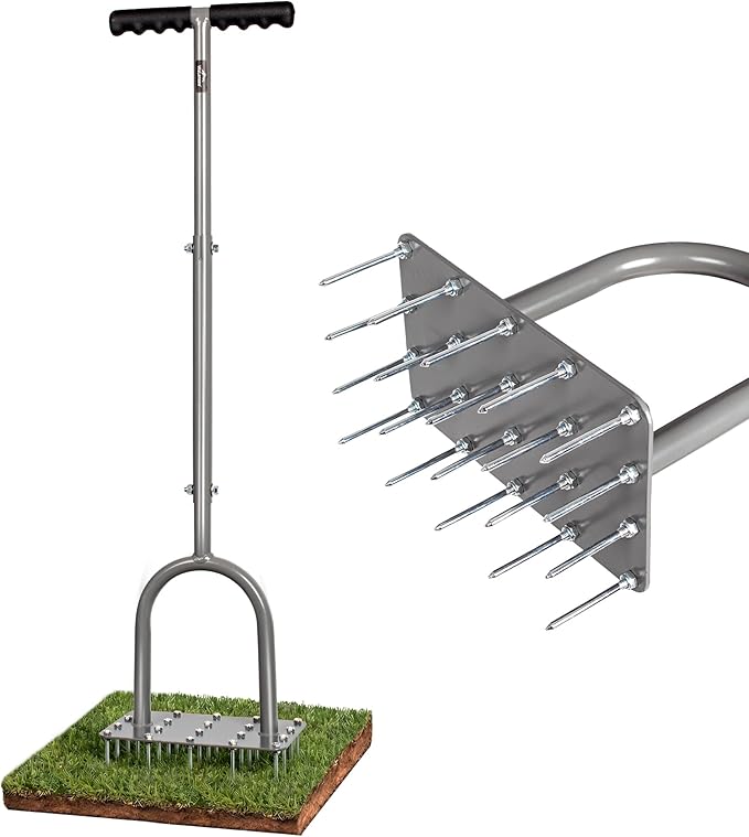 Walensee Four-Row Spike Lawn Aerator,Manual Heavy-Duty Steel Aerator Lawn Tool with 20 Sharp Spikes,Ideal for Small Yards,Lawn Edges,Spot Seeding & Soil Prep,Bare Spots Repair,Gardening Aeration Tool