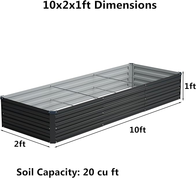 zunatu 10x2x1 ft(2 Pack) Galvanized Raised Garden Bed,Outdoor Planter Box Metal Patio Kit Planting Bed for Vegetables Flowers and Succulents,Black