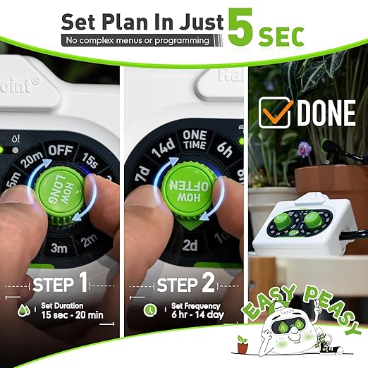 RAINPOINT Easy-Setup Automatic Plant Waterer Indoor for Pot Plant Adjustable Water Output,Battery Powered Outdoor IP54 Waterproof Drip Irrigation System Device Kit Beginner-Friendly Water 10-15 Plants