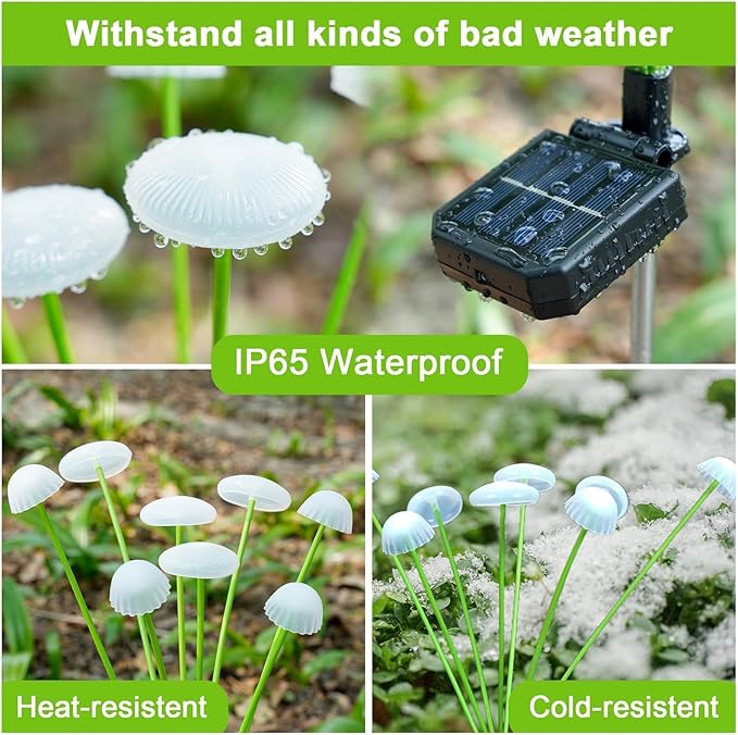 6 Pack Solar Garden Lights, 48 LEDs Swaying Mushroom Lights with 8 Lighting Modes, IP65 Waterproof Outdoor Decor for Garden, Yard, Patio, Pathway (Multicolor)