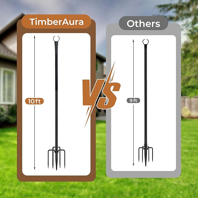 10 Ft String Light Poles for Outside, 4 Pack Heavy-Duty Metal Poles for Outdoor Hanging Lights with Fence Brackets, Outdoor String Light Pole Stand for Patio, Backyard, Garden