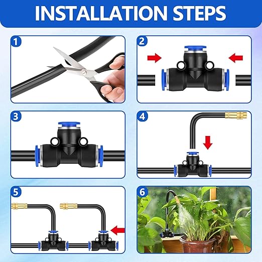 54.8ft 360° Bendable Drip Irrigation Kit with Misting Tube - Adjustable Automatic Irrigation System System for Garden, Lawn, and Plants(Easy Installation, 6-Step Setup)