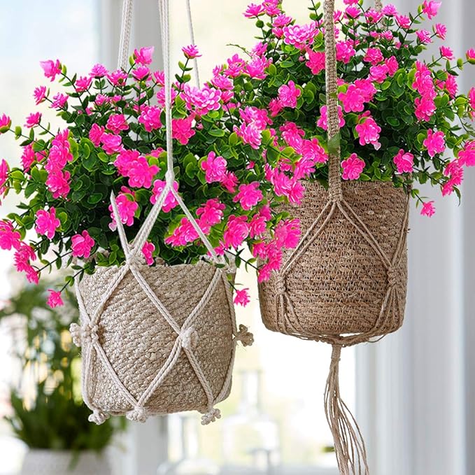 10 Bundles Artificial Fake Flowers, Faux Outdoor Plastic Plants UV Resistant Shrubs Outside Indoor Decorations (Pink-Eucalyptus)