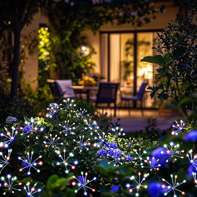 Solar Garden Lights Outdoor, Solar Garden Decor, Solar Fairy Lights, Gardening Supplies, Solar Powered Lights Waterproof for Yard Patio, Fairy Decor Firwork(4 Pack Multi-Colored)