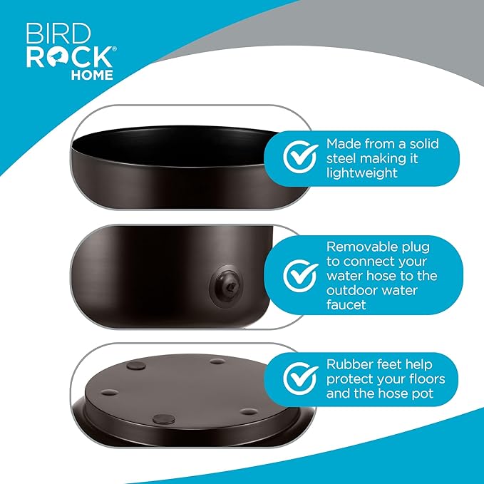 BIRDROCK HOME Decorative Footed Water Hose Holder Pot - Ground Garden Hose Box - Steel - Powdered Coated - Embossed - Steel Metal Hider - Outdoor or Indoor Use (Oil Rubbed Bronze)