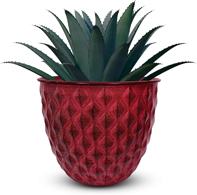 Headwind Glazed Ironstone Diamonte Collection – Crimson Red 12-Inch Decorative Plant Pot, Indoor & Outdoor, Vintage Diamond-Textured, Lightweight & Weather-Resistant for Garden Use by Robert Allen